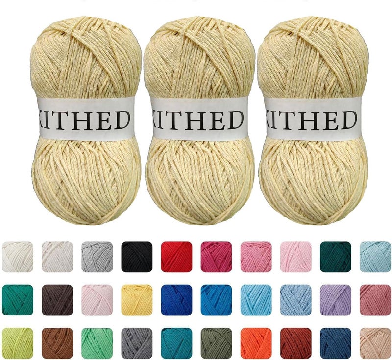 KITHED Cotton Yarn，10.5oz，526yard，3 Pack ，Soft Yarn for Crocheting and Knitting (21 Butter Yellow) - Image 1